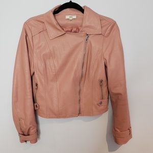 Blush Pink Leather Moto Jacket